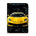 Yellow Supercar Blueprint Wooden Keyring
