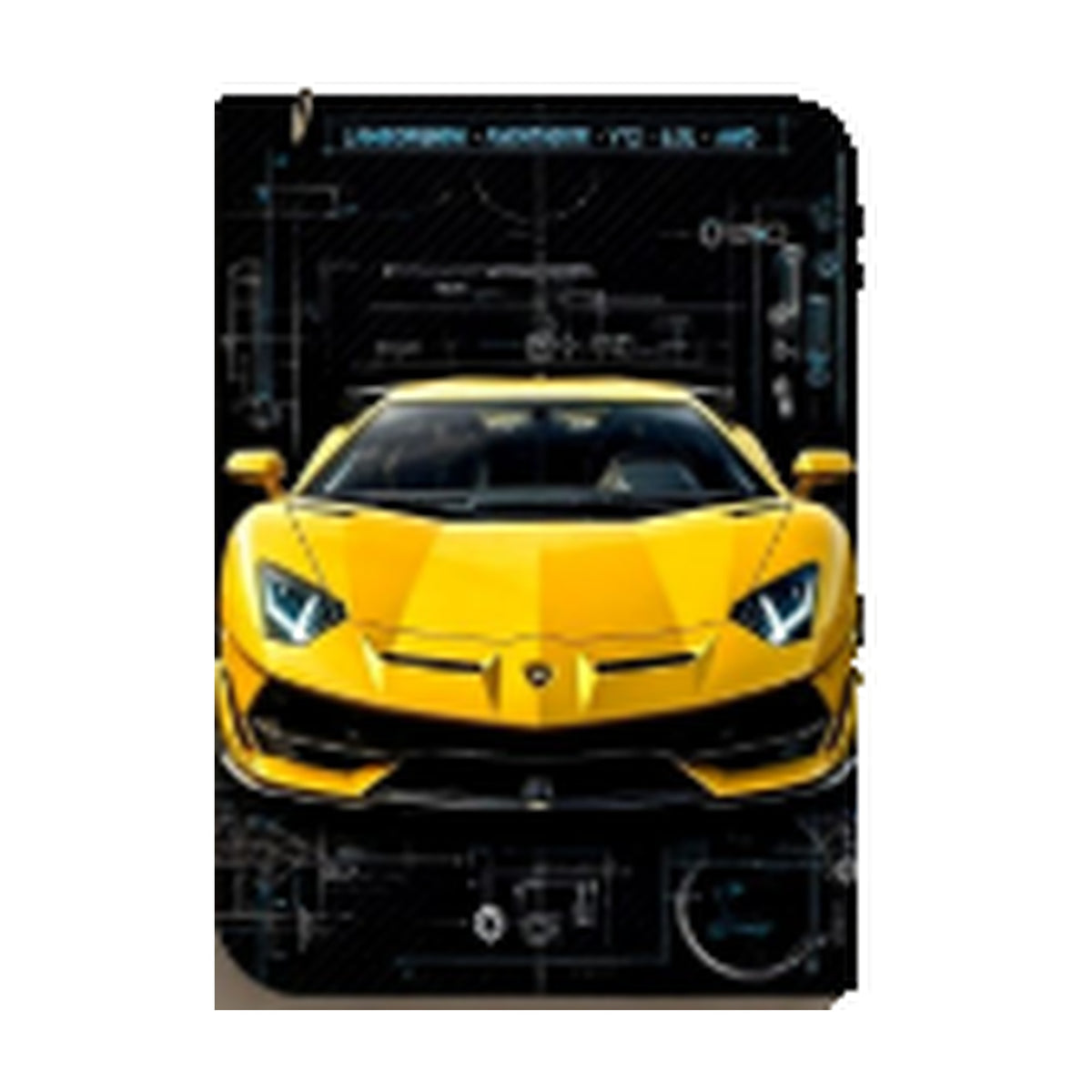 Yellow Supercar Blueprint Wooden Keyring
