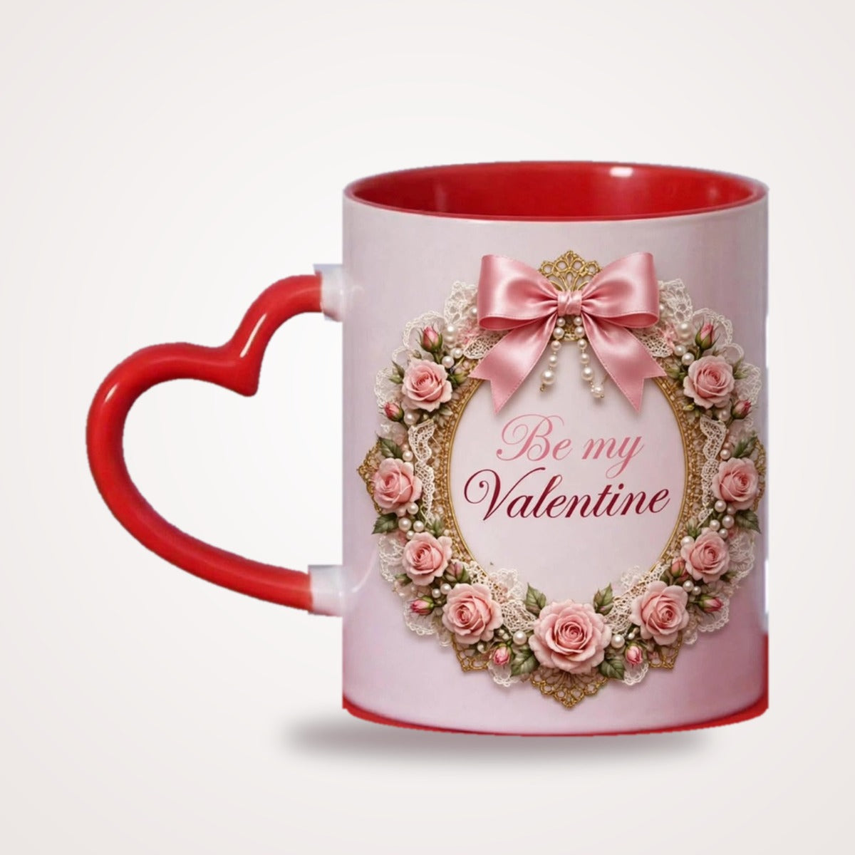 Be My Valentine Rose Wreath Heart Handle Mug
