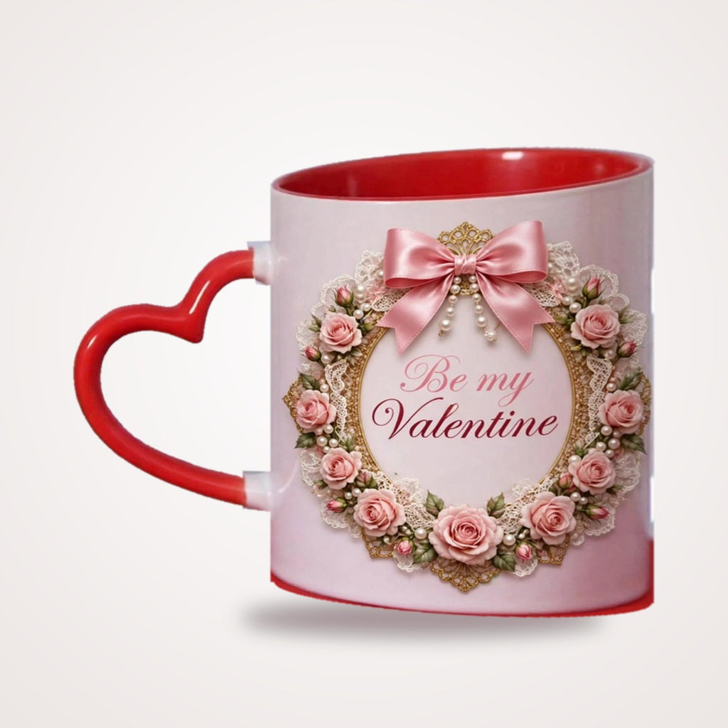 Be My Valentine Rose Wreath Heart Handle Mug