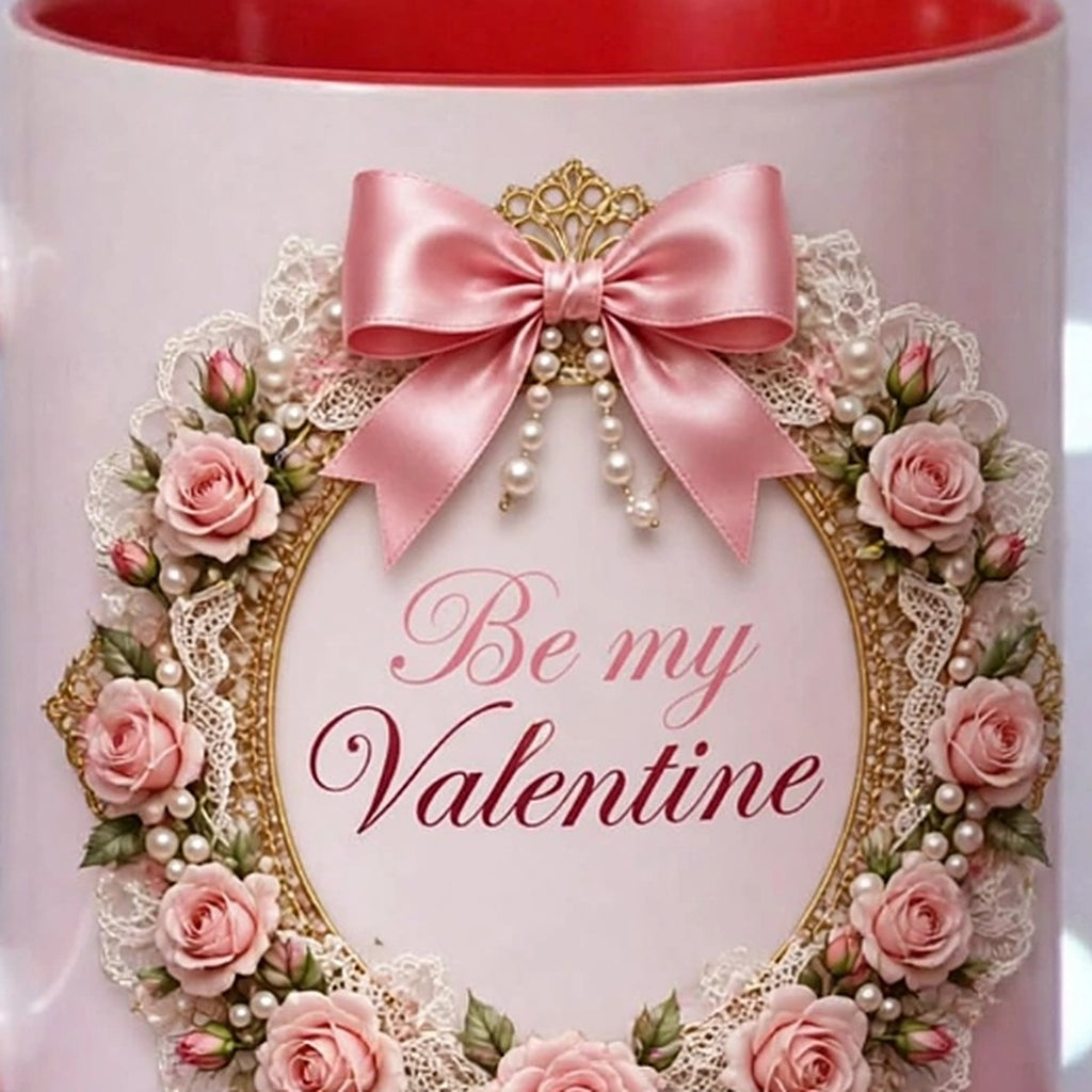 Be My Valentine Rose Wreath Heart Handle Mug