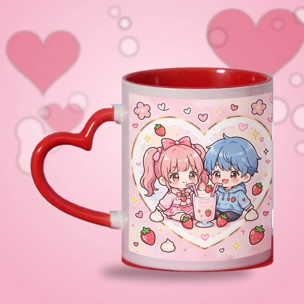 Strawberry Milkshake Couple Heart Handle Mug