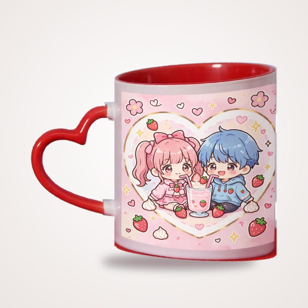 Strawberry Milkshake Couple Heart Handle Mug
