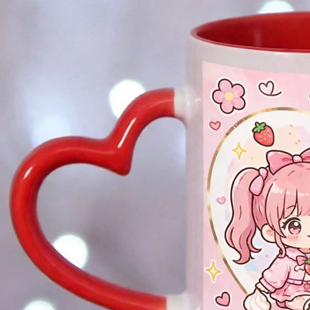 Strawberry Milkshake Couple Heart Handle Mug