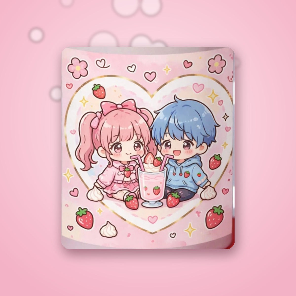 Strawberry Milkshake Couple Heart Handle Mug