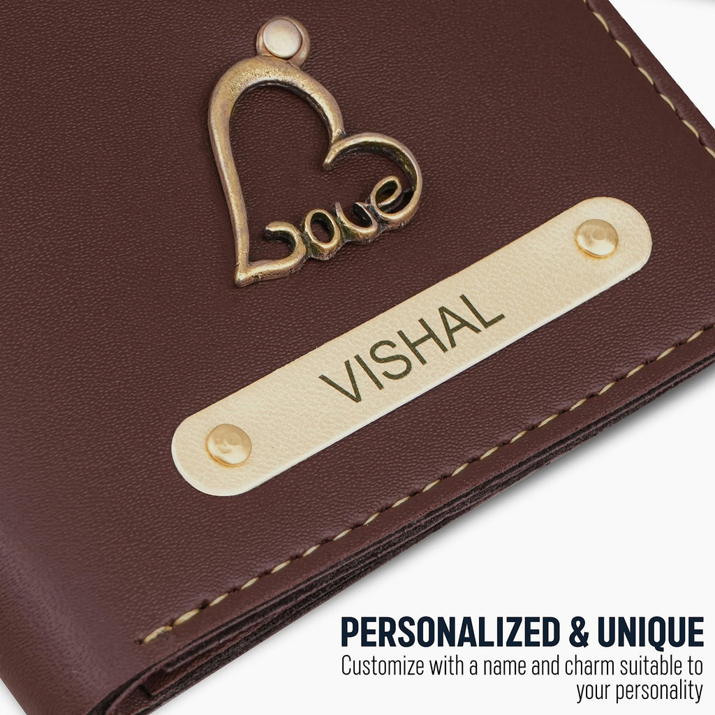 Personalised Men's Wallet with Name Strip & Charm