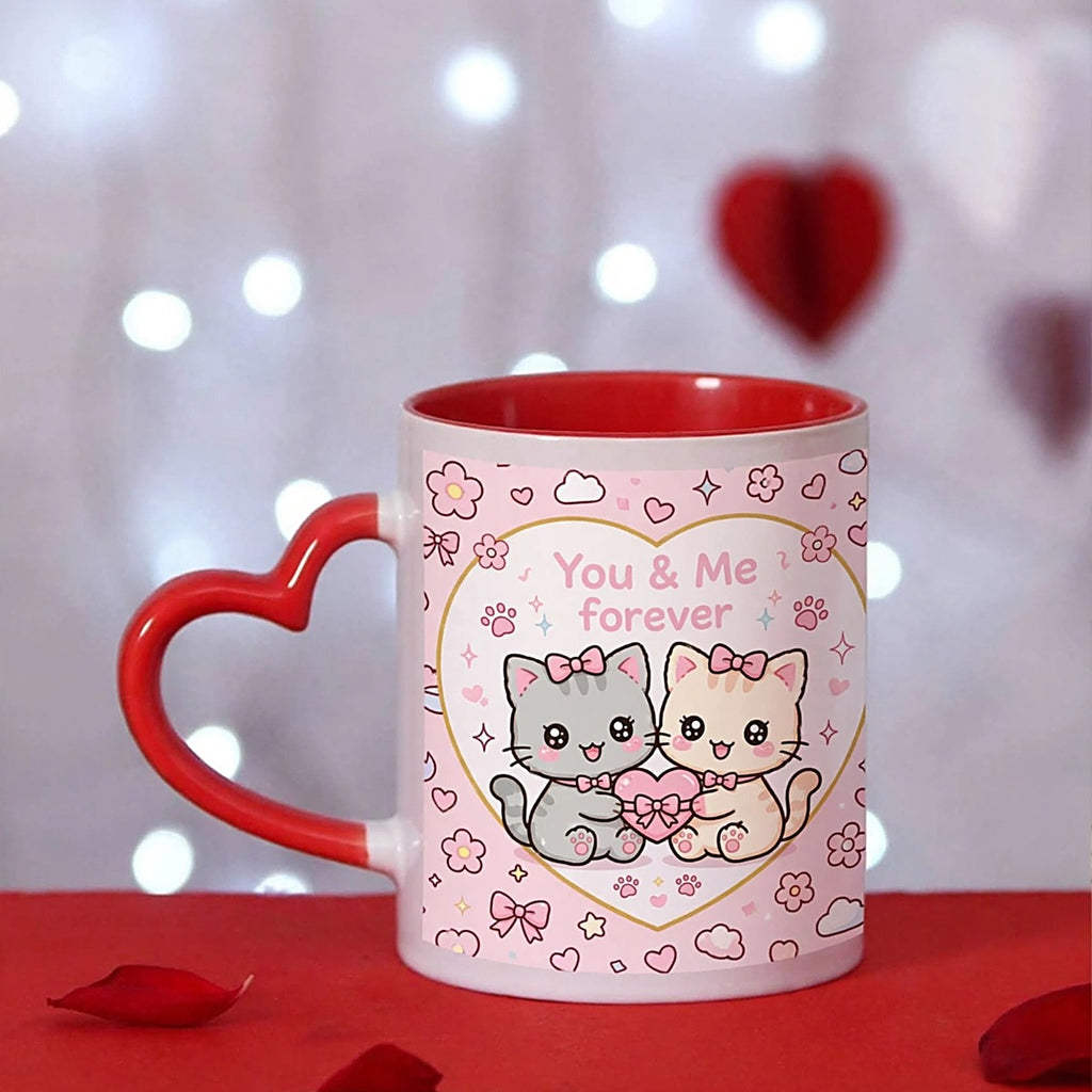 You & Me Forever Kitty Couple Heart Handle Mug