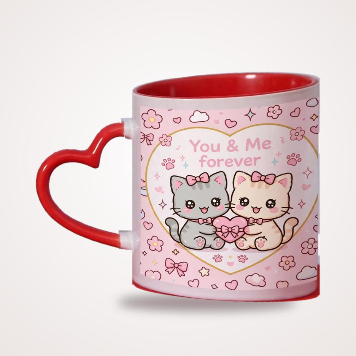 You & Me Forever Kitty Couple Heart Handle Mug