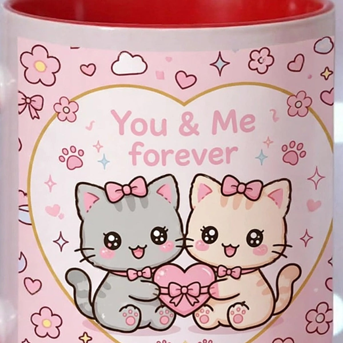 You & Me Forever Kitty Couple Heart Handle Mug